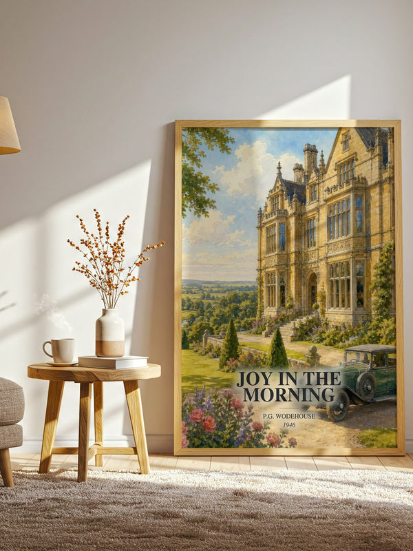 Joy in the Morning watercolour print in frame leaning in hallway – classic literature wall art