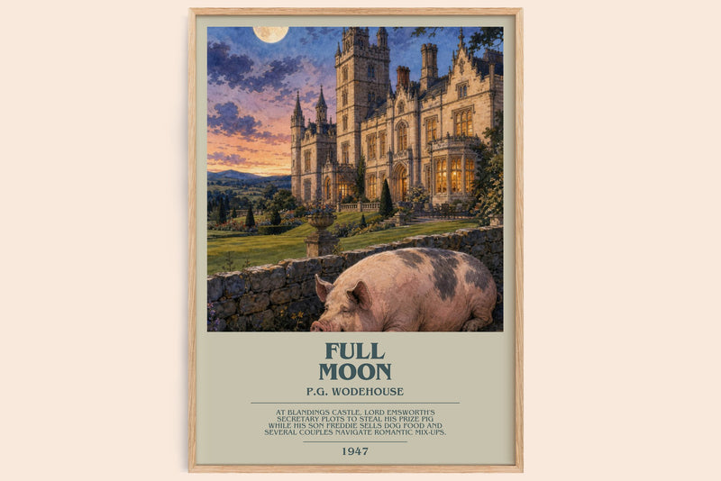 Full Moon bookish book poster by P.G. Wodehouse – framed literary art print