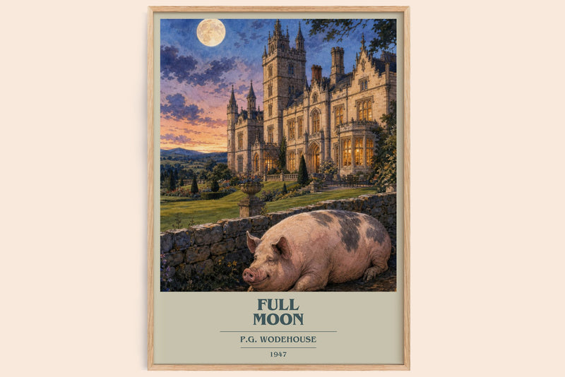 Full Moon book cover book poster by P.G. Wodehouse – framed literary art print