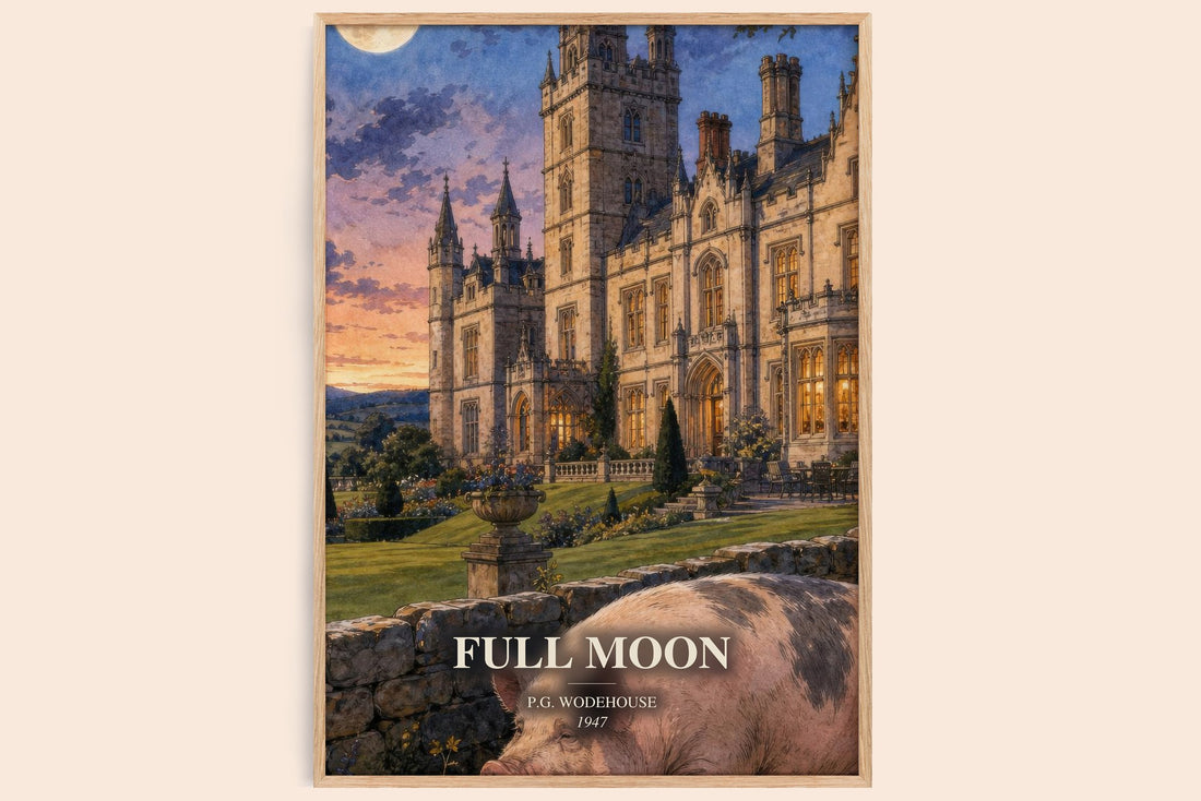 Full Moon watercolour book poster by P.G. Wodehouse – framed literary art print