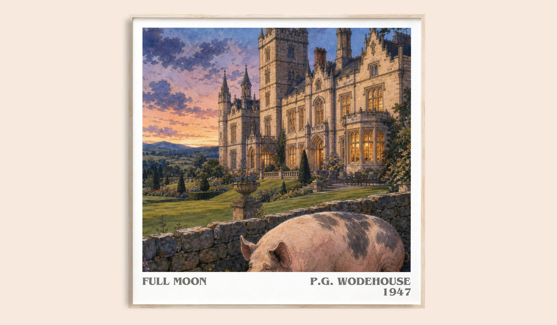 Full Moon literary book poster by P.G. Wodehouse – framed literary art print