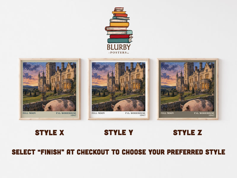 Full Moon literary print in frame leaning in hallway – satire wall art