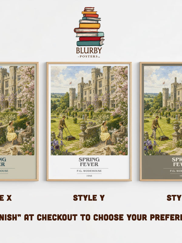 Spring Fever book cover print in frame leaning in hallway – satire wall art