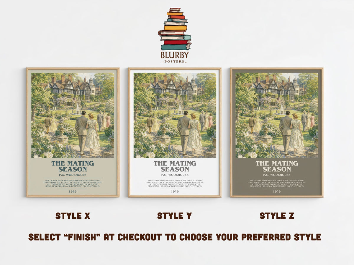 The Mating Season bookish print in frame leaning in hallway – satire wall art (mockup)