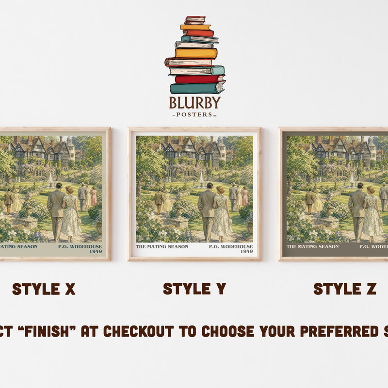 The Mating Season literary print in frame leaning in hallway – satire wall art