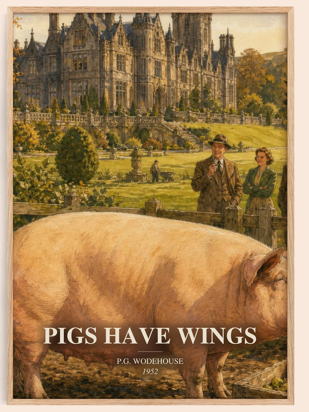 Pigs Have Wings watercolour book poster by P.G. Wodehouse – framed literary art print