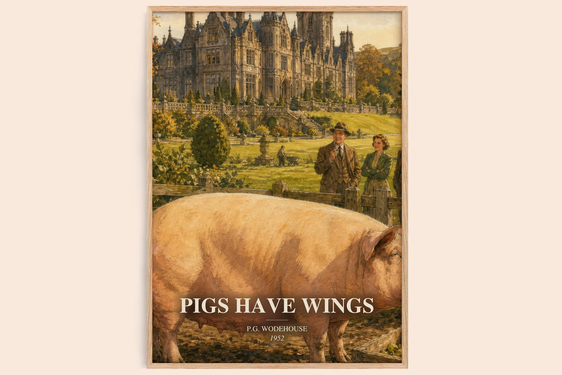 Pigs Have Wings watercolour book poster by P.G. Wodehouse – framed literary art print