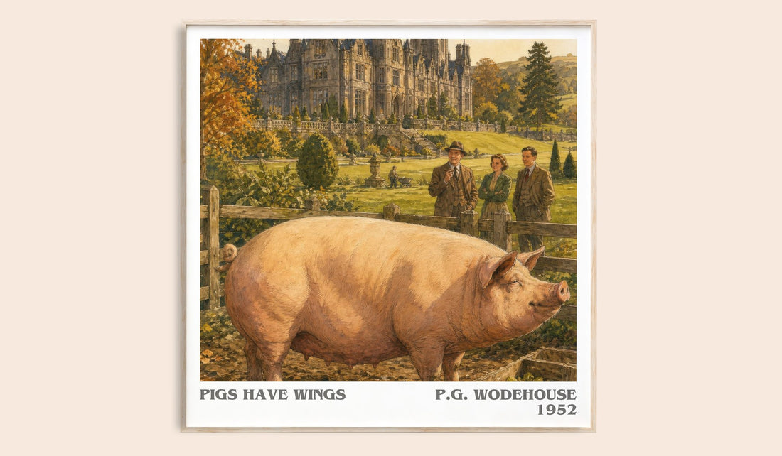 Pigs Have Wings literary book poster by P.G. Wodehouse – framed literary art print