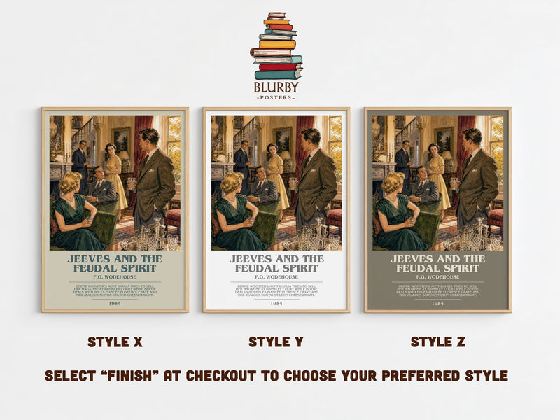 Jeeves and the Feudal Spirit bookish print in frame leaning in hallway – satire wall art