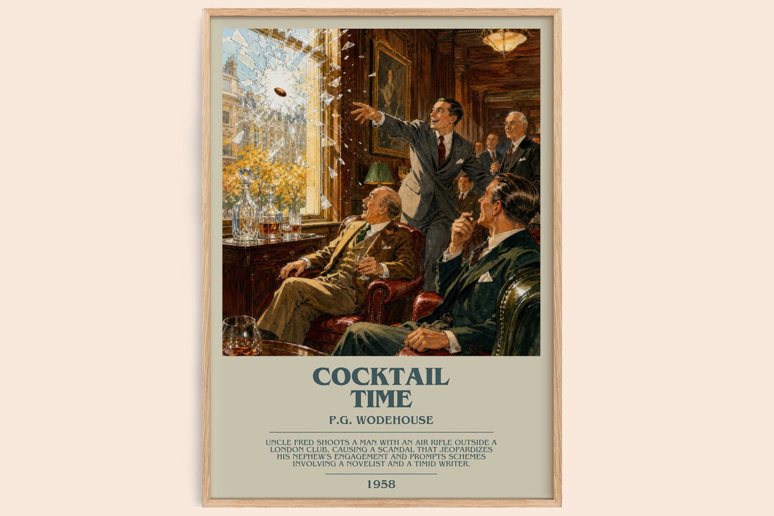 Cocktail Time bookish book poster by P.G. Wodehouse – framed literary art print