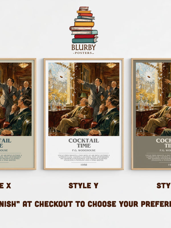 Cocktail Time bookish print in frame leaning in hallway – satire wall art