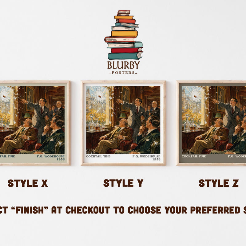 Cocktail Time literary print in frame leaning in hallway – satire wall art