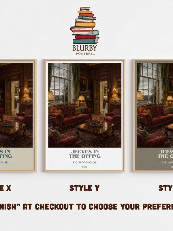 Jeeves in the Offing book cover print in frame leaning in hallway – satire wall art