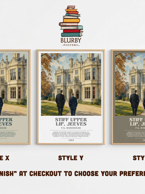 Stiff Upper Lip, Jeeves bookish print in frame leaning in hallway – satire wall art