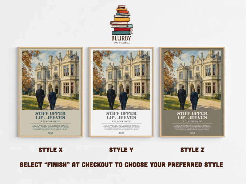 Stiff Upper Lip, Jeeves bookish print in frame leaning in hallway – satire wall art