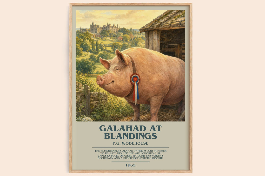 Galahad at Blandings bookish book poster by P.G. Wodehouse – framed literary art print