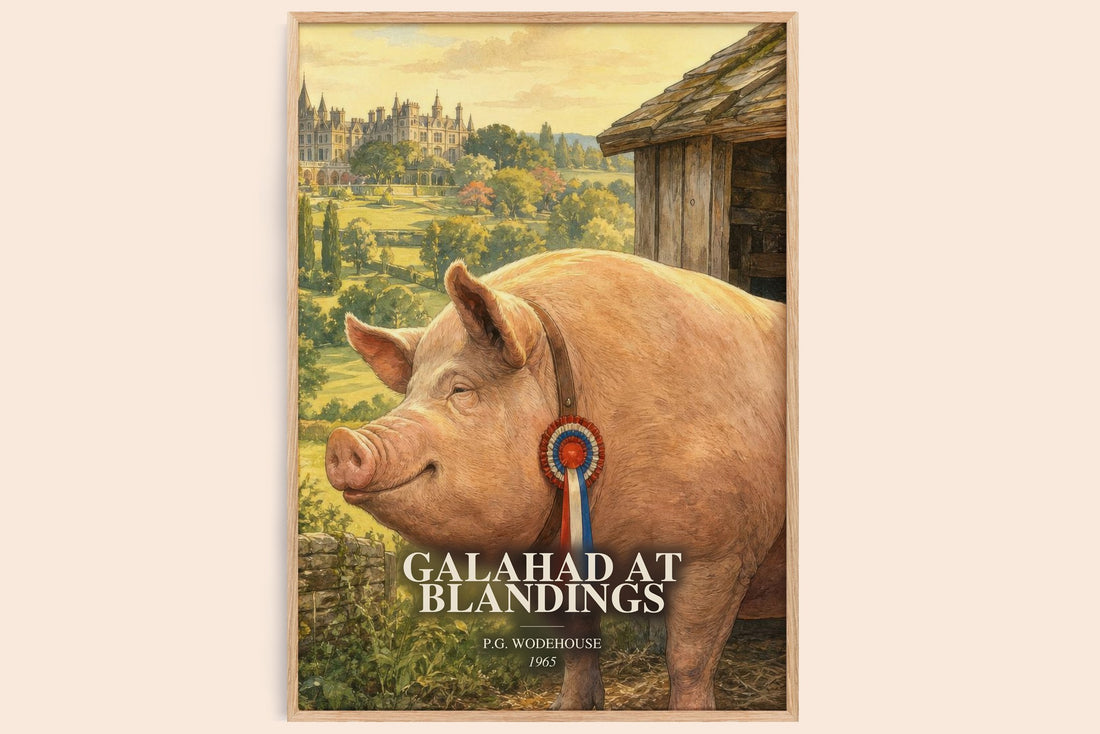 Galahad at Blandings watercolour book poster by P.G. Wodehouse – framed literary art print