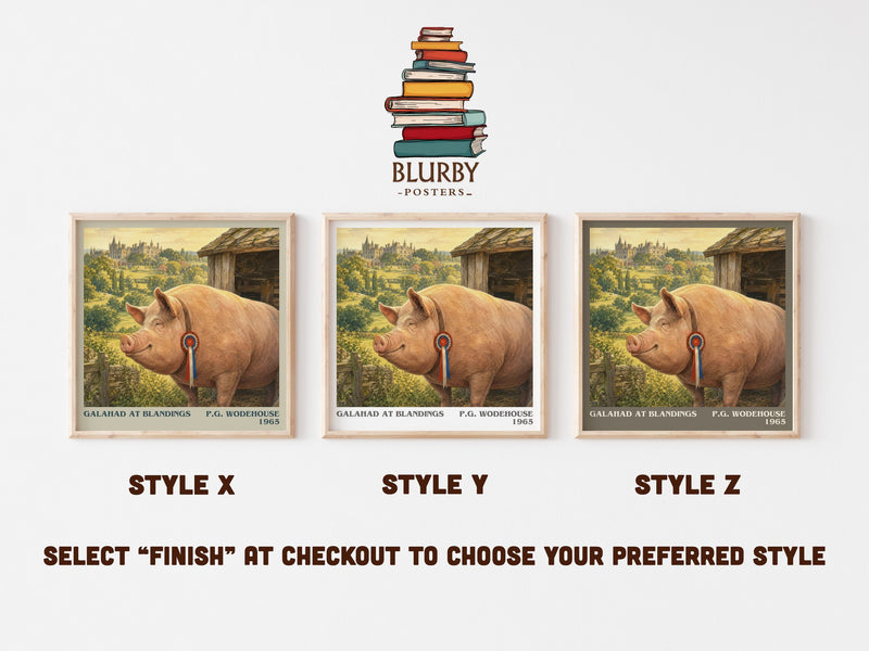 Galahad at Blandings literary print in frame leaning in hallway – satire wall art