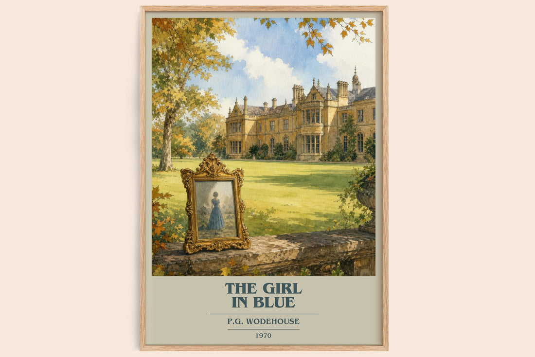 The Girl in Blue book cover book poster by P.G. Wodehouse – framed literary art print