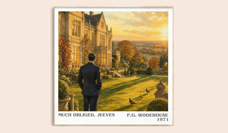 Much Obliged, Jeeves literary book poster by P.G. Wodehouse – framed literary art print