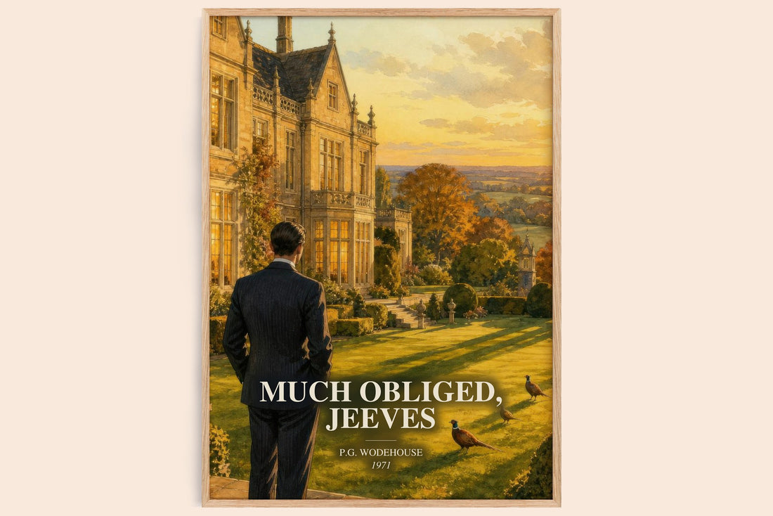Much Obliged, Jeeves watercolour book poster by P.G. Wodehouse – framed literary art print