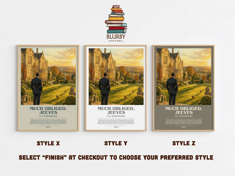 Much Obliged, Jeeves bookish print in frame leaning in hallway – satire wall art