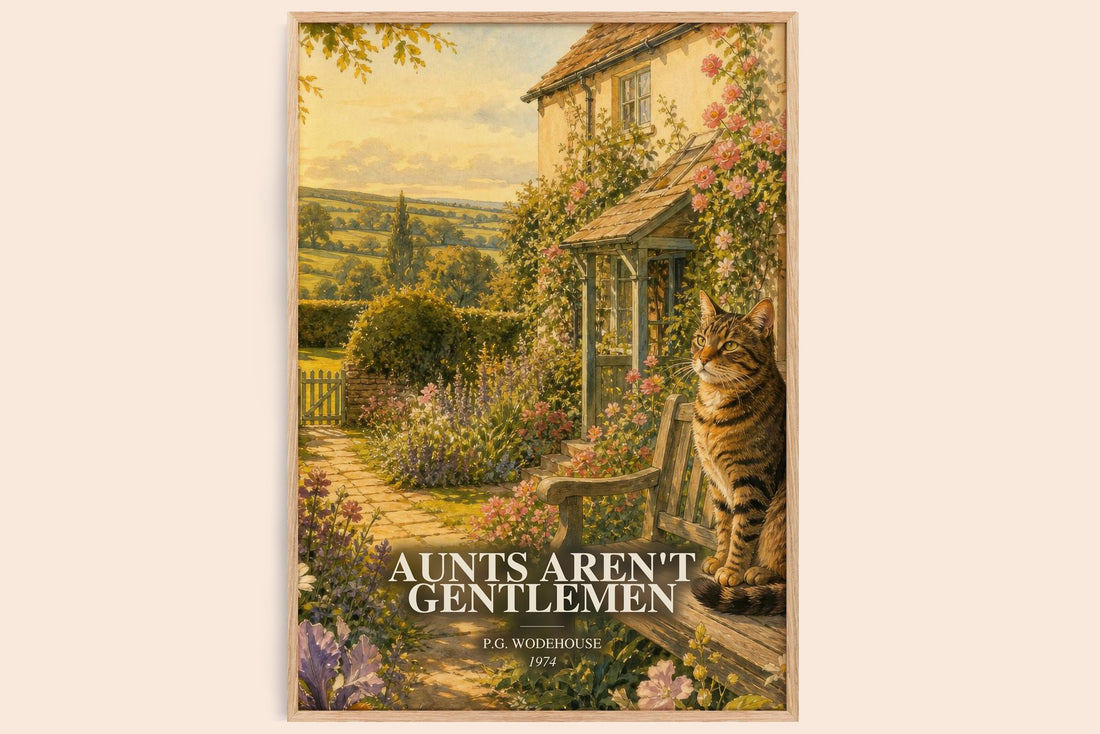 Aunts Aren't Gentlemen watercolour book poster by P.G. Wodehouse – framed literary art print
