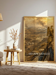 Sharpe's Eagle watercolour print in frame leaning in hallway – historical fiction wall art