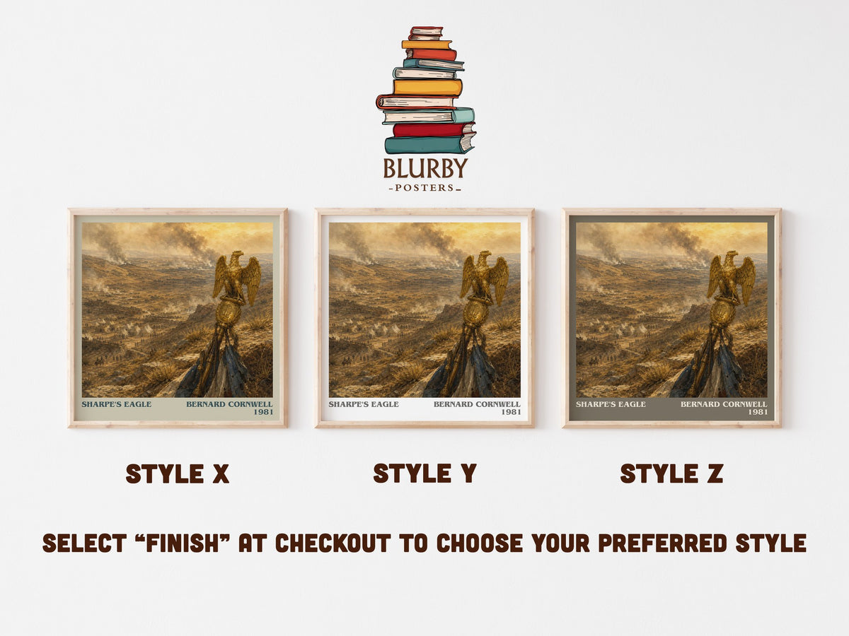 Sharpe's Eagle literary print in frame leaning in hallway – historical fiction wall art (mockup)