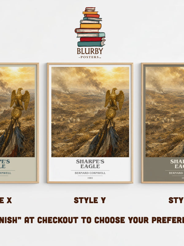 Sharpe's Eagle book cover print in frame leaning in hallway – historical fiction wall art