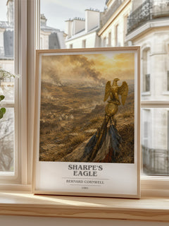 Sharpe's Eagle Book Cover Poster by Bernard Cornwell – framed print by a bright window