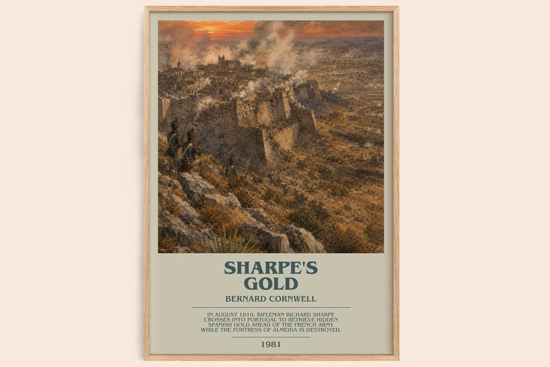 Sharpe's Gold bookish book poster by Bernard Cornwell – framed literary art print