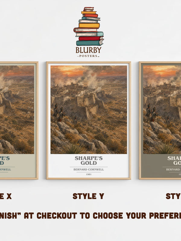 Sharpe's Gold book cover print in frame leaning in hallway – historical fiction wall art