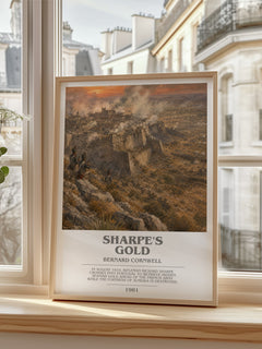 Sharpe's Gold Bookish Wall Art by Bernard Cornwell – framed print by a bright window