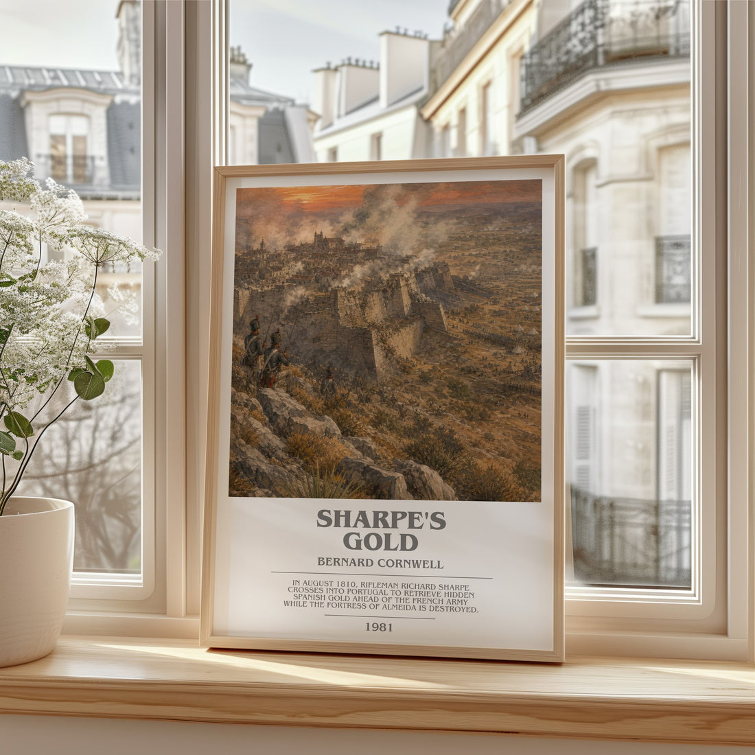 Sharpe's Gold Bookish Wall Art by Bernard Cornwell – framed print by a bright window