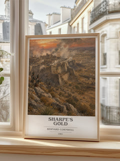Sharpe's Gold Book Cover Poster by Bernard Cornwell – framed print by a bright window