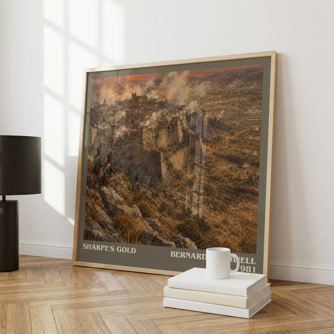 Sharpe's Gold Literary Art Print by Bernard Cornwell – large square framed print leaning against a wall