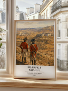 Sharpe's Sword Book Cover Poster by Bernard Cornwell – framed print by a bright window