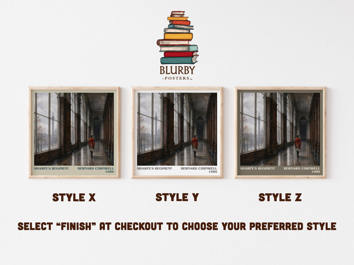 Sharpe's Regiment literary print in frame leaning in hallway – historical fiction wall art (mockup)