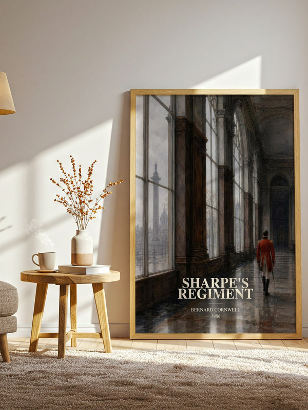 Sharpe's Regiment watercolour print in frame leaning in hallway – historical fiction wall art
