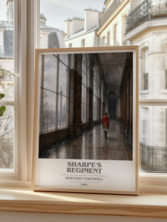 Sharpe's Regiment Book Cover Poster by Bernard Cornwell – framed print by a bright window
