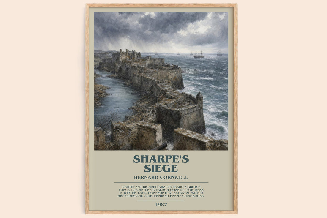 Sharpe's Siege bookish book poster by Bernard Cornwell – framed literary art print