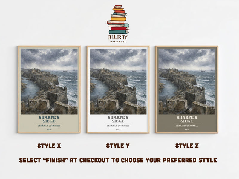 Sharpe's Siege book cover print in frame leaning in hallway – historical fiction wall art