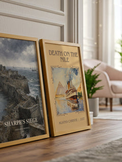 Sharpe's Siege watercolour print framed by window – literary home decor
