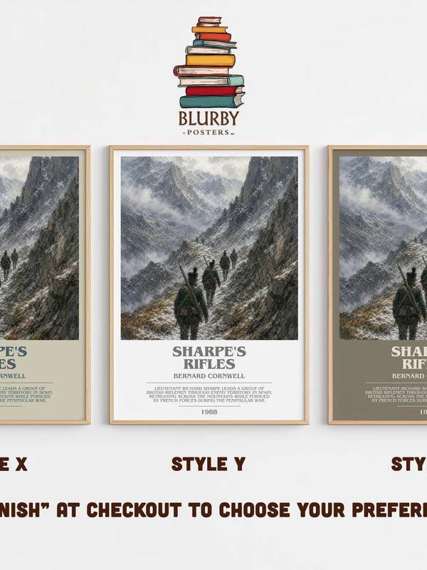Sharpe's Rifles bookish print in frame leaning in hallway – historical fiction wall art