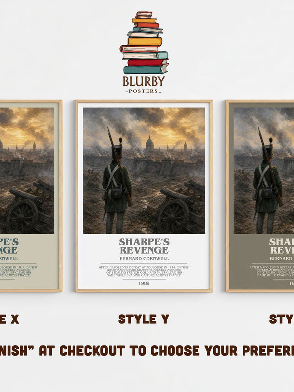Sharpe's Revenge bookish print in frame leaning in hallway – historical fiction wall art
