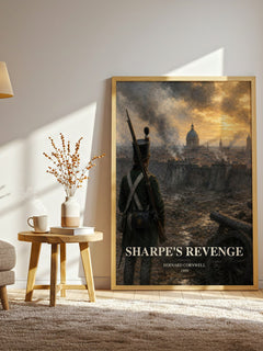 Sharpe's Revenge watercolour print in frame leaning in hallway – historical fiction wall art