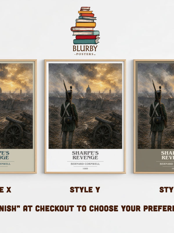 Sharpe's Revenge book cover print in frame leaning in hallway – historical fiction wall art