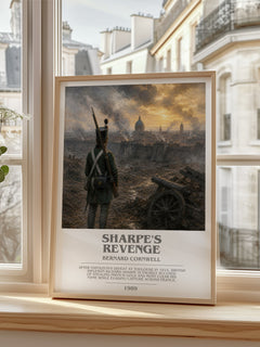 Sharpe's Revenge Bookish Wall Art by Bernard Cornwell – framed print by a bright window