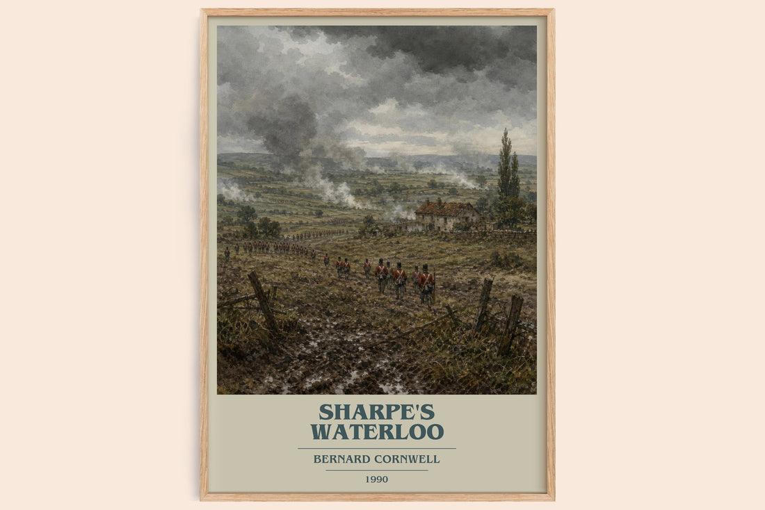 Sharpe's Waterloo book cover book poster by Bernard Cornwell – framed literary art print